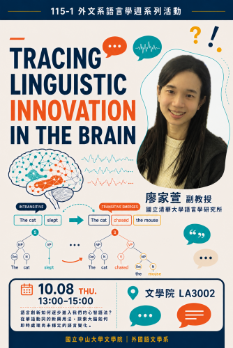 《學術講座》115-1 外文系語言學週系列活動演講: Tracing Linguistic Innovation in the Brain